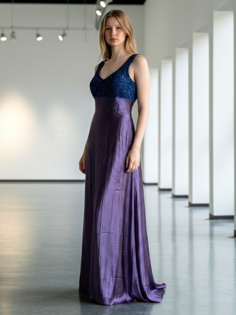 Vintage 90s Blondie & Me Iridescent Satin Prom Gown Whimsigoth Triple Strap Sz 6